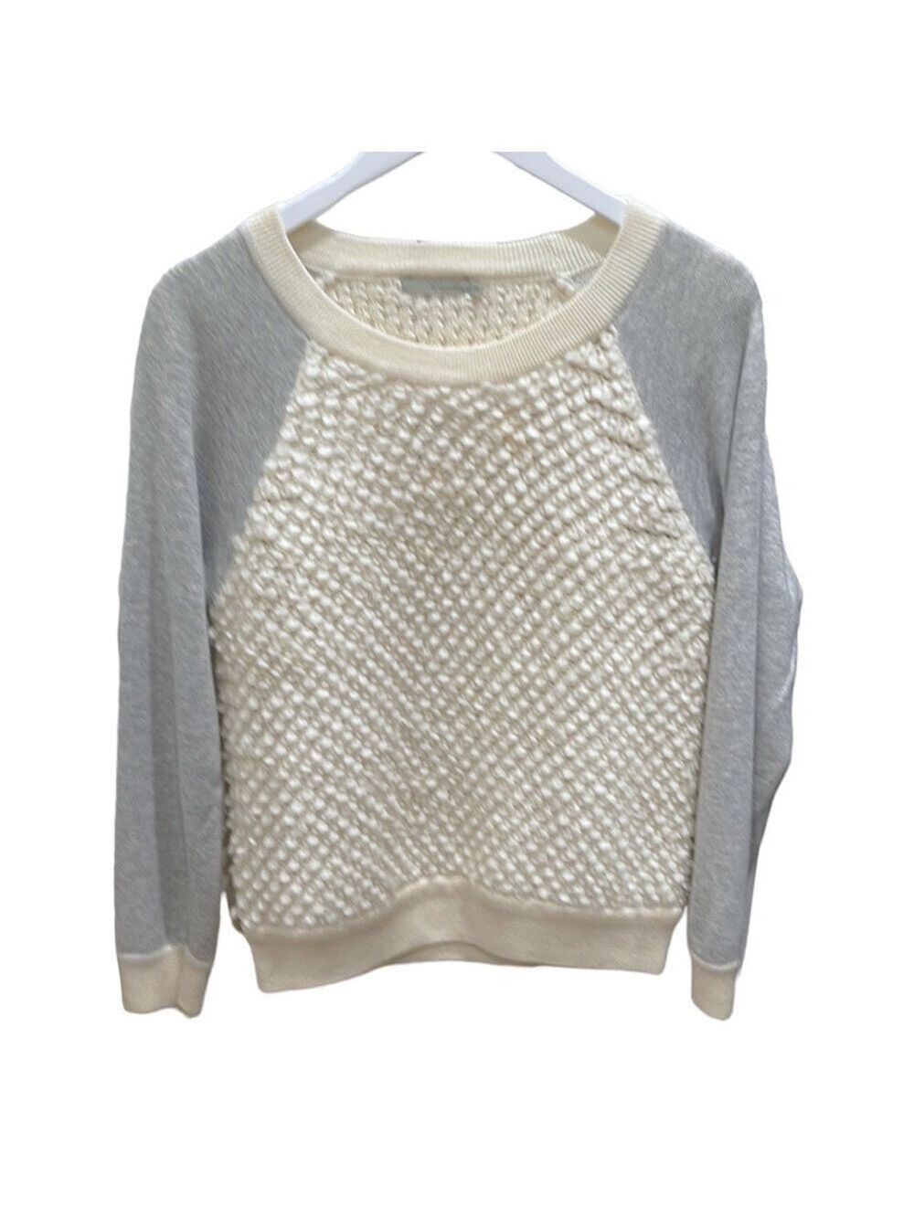 Townsen Popcorn Knit Raglan Sleeve Crew Neck Sweater SZ S Grey Cream